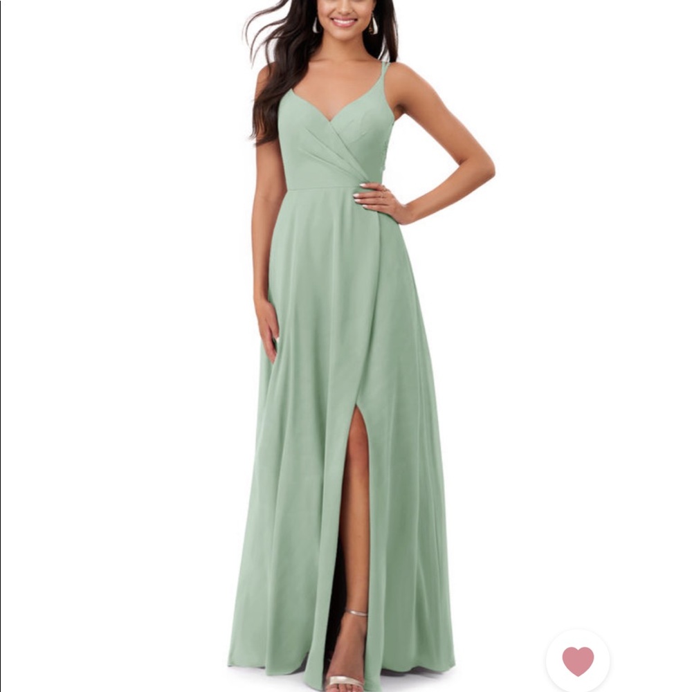 Azazie bridesmaid dress, agave color, size A0, than a style